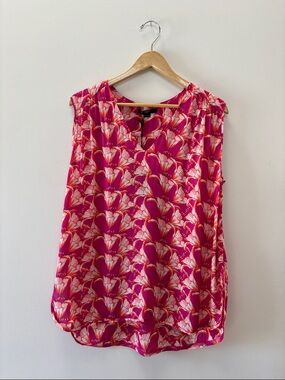 Seventy Pink and Cream Floral Split-V Neck Sleeveless Camisole